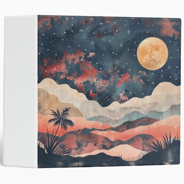 Boho Desert Moon Indigo Copper Celestial Landscape Binder (Front/Spine)