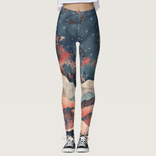 Boho Desert Moon Indigo Copper Celestial Landscape Leggings