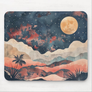 Boho Desert Moon Indigo Copper Celestial Landscape Mouse Pad