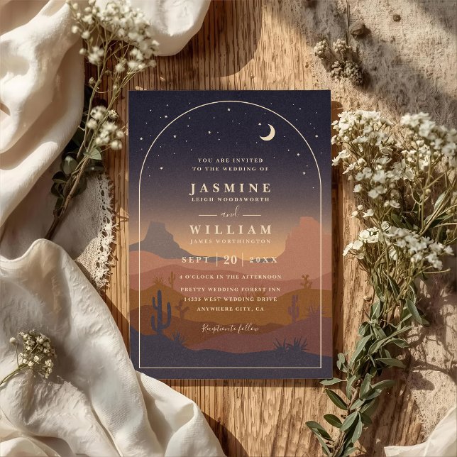 Boho Desert Moon Rustic Elegant QR Code Wedding Invitation (Creator Uploaded)