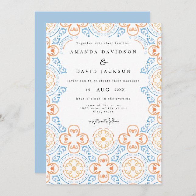 Boho Desert Morroccan Tiles Terracotta Wedding Invitation (Front/Back)