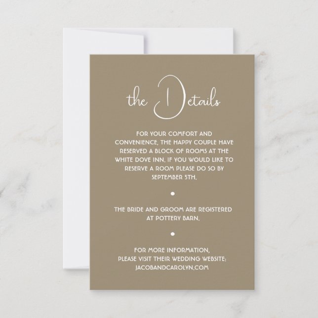 Boho Desert Neutral Minimal Wedding Details Invitation (Front)