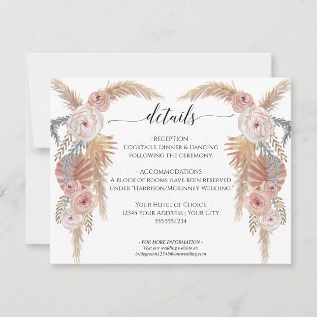 Boho Desert Pampas Grass Floral n Foliage Wedding Invitation (Front)