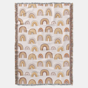 Boho Desert Rainbow Abstract Arch Pattern Taupe Throw Blanket