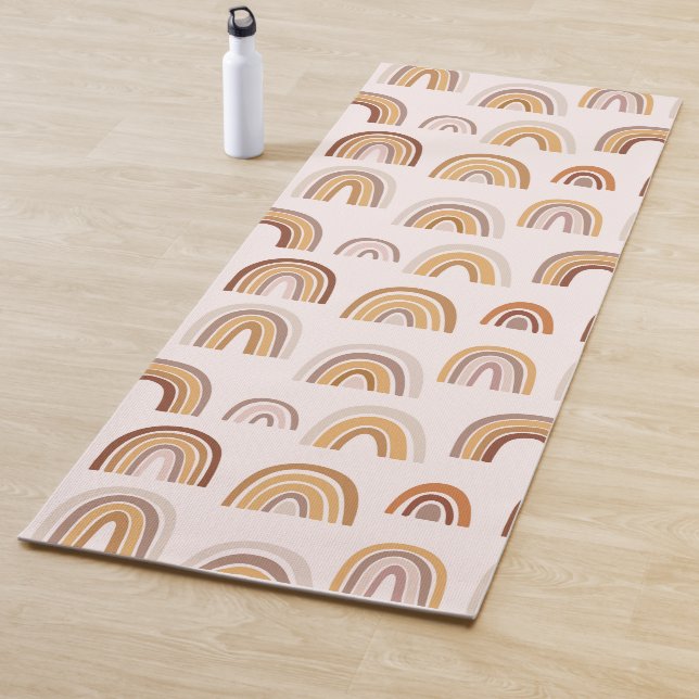 Boho Desert Rainbow Abstract Arch Pattern Taupe Yoga Mat (In Situ)