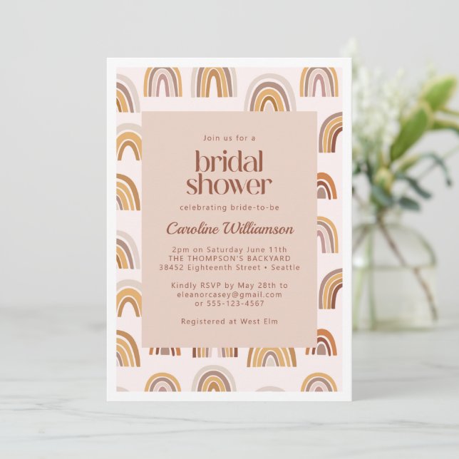 Boho Desert Rainbow in Neutrals Bridal Shower Invitation (Standing Front)