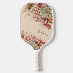 Boho Desert Succulent Cactus Monogram  Pickleball Paddle