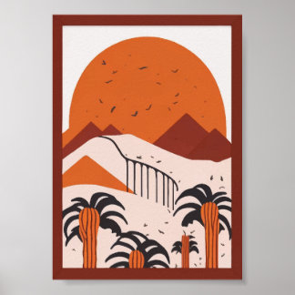 Boho Desert Sun Palm Trees Landscape Print