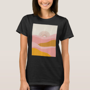 Boho Desert Sun Sunset Waves in Pink, Orange and C T-Shirt