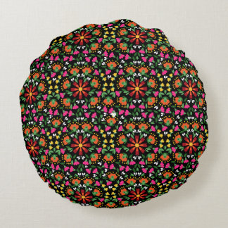 Boho Design Bold Colour Floral Round Pillow