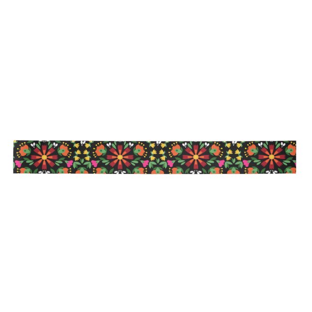 Boho Design Bold Colour Floral Satin Ribbon (Front)