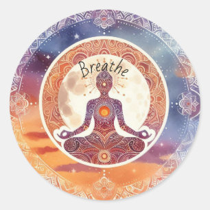 Boho design, breathe, meditation, self-care  classic round sticker