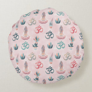 Boho Design- Frau mit Dreadlocks- Meditation- OM Round Pillow