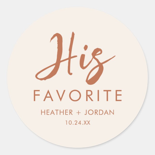 Boho Dessert His Favourite Wedding Treat Box Classic Round Sticker (Front)