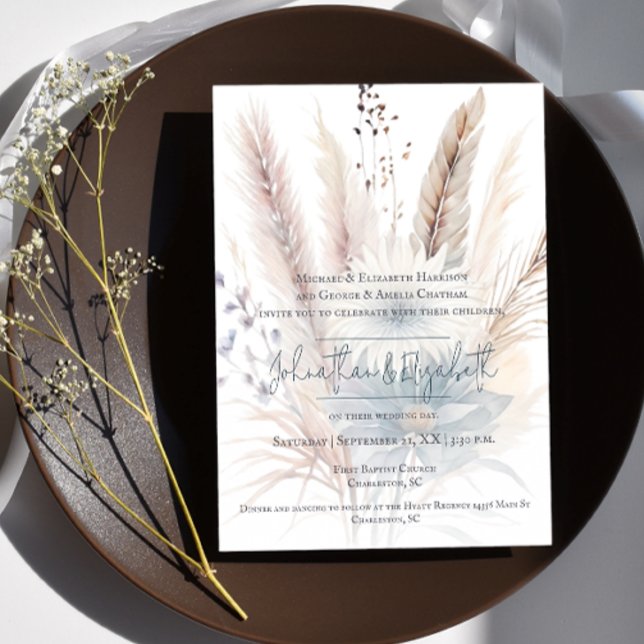 Boho d'hiver Mariage Floral | Invitation blanche (White Winter Boho Floral Wedding Invitation)