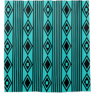 Boho Diamonds Stripes Black Turquoise