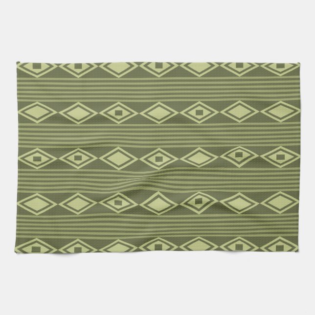 Boho Diamonds Stripes Olive Green Kitchen Towel (Horizontal)