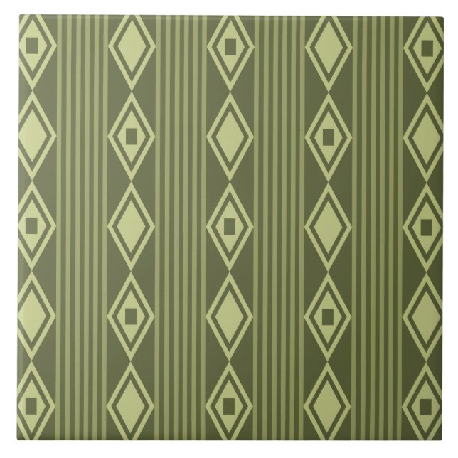 Boho Diamonds Stripes Olive Green Tile (Front)