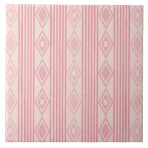 Boho Diamonds Stripes Pink Vanilla Tile