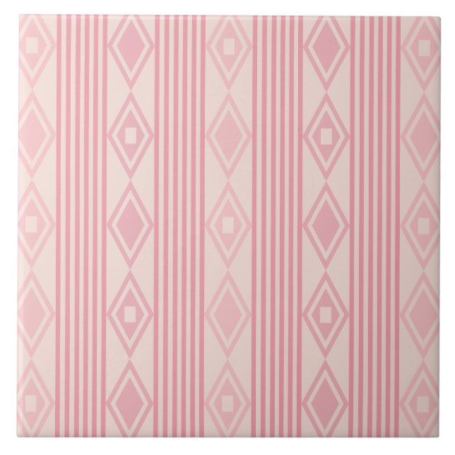 Boho Diamonds Stripes Pink Vanilla Tile (Front)
