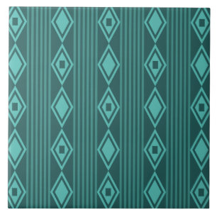 Boho Diamonds Stripes Teal Tile