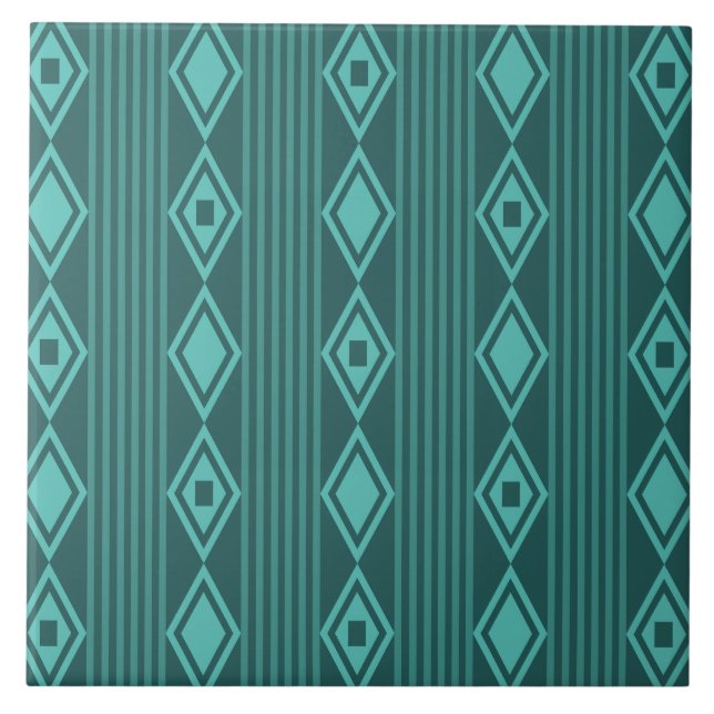 Boho Diamonds Stripes Teal Tile (Front)