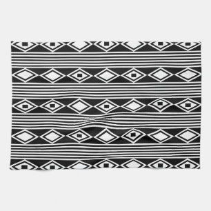 Boho Diamonds Stripes White Black Kitchen Towel