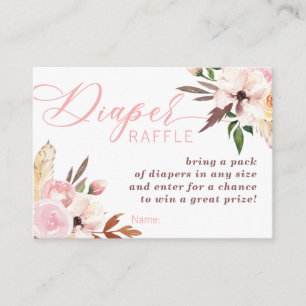Boho Diaper Raffle Ticket, Watercolor Floral Business Card
