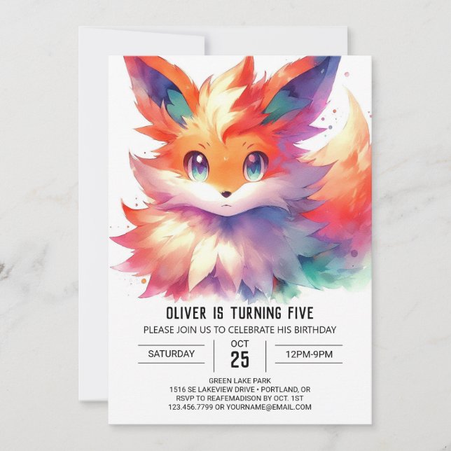 Boho Digital Fox Birthday Invitation (Front)