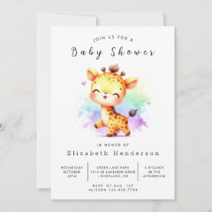  Boho Digital Giraffe Baby Shower Invitation