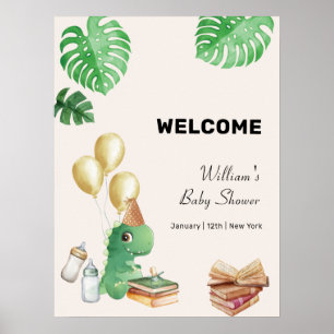Boho Dino Storybook Balloon Baby Shower Welcome  Poster