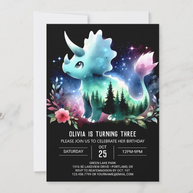 Boho Dino Triceratops Birthday Invitation (Front)