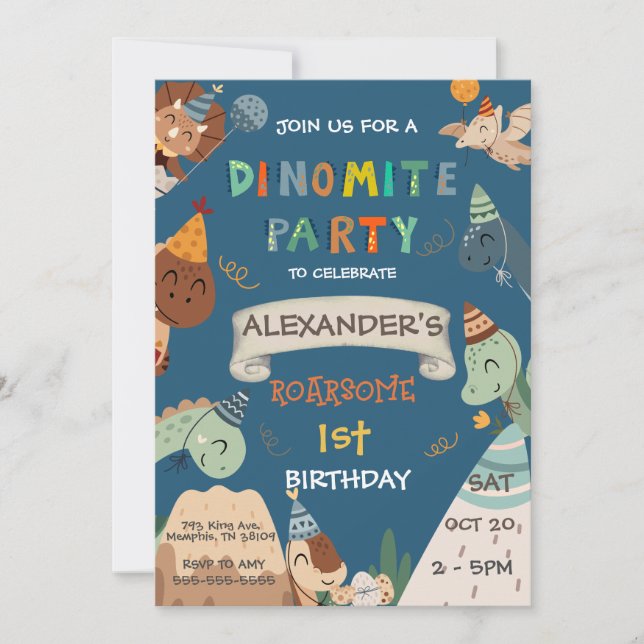Boho Dinosaur 1st First Birthday Invitation (Front)