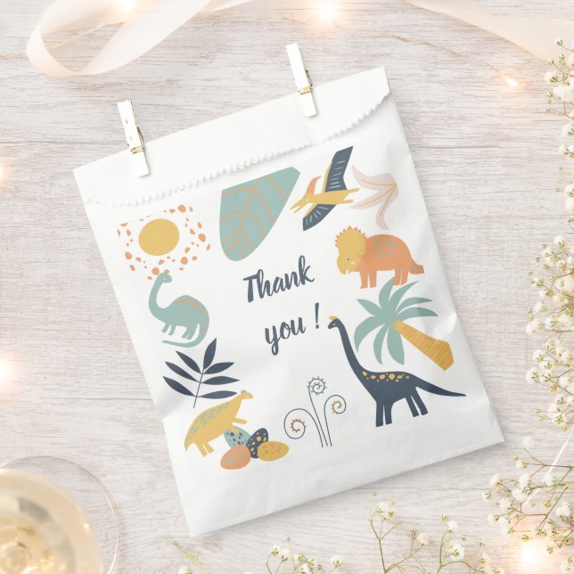 Boho Dinosaur Baby Birthday Party Invitation Favour Bag (Clipped)