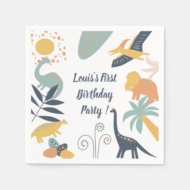 Boho Dinosaur Baby Birthday Party Napkin (Front)