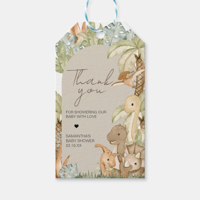 Boho Dinosaur Baby Shower Favour Tags (Front)