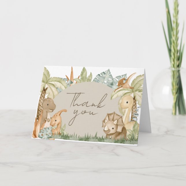 Boho Dinosaur Baby Shower  Thank You Card (Front)