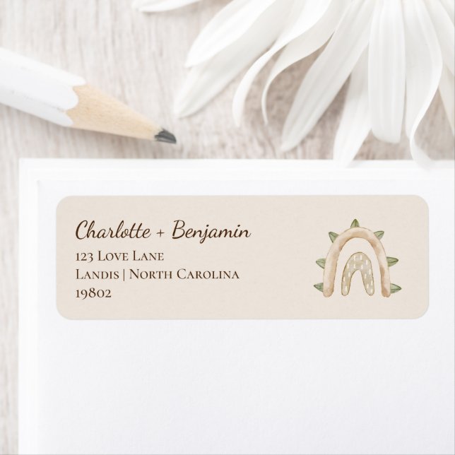 Boho Dinosaur Beige Baby Shower Return Address (Insitu)