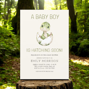 Boho Dinosaur Hatching Soon Baby Boy Shower Invitation
