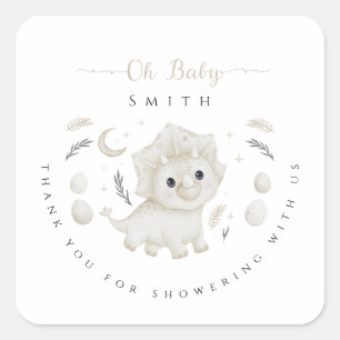 Boho Dinosaur Hatching Soon Baby Shower Thank You Square Sticker