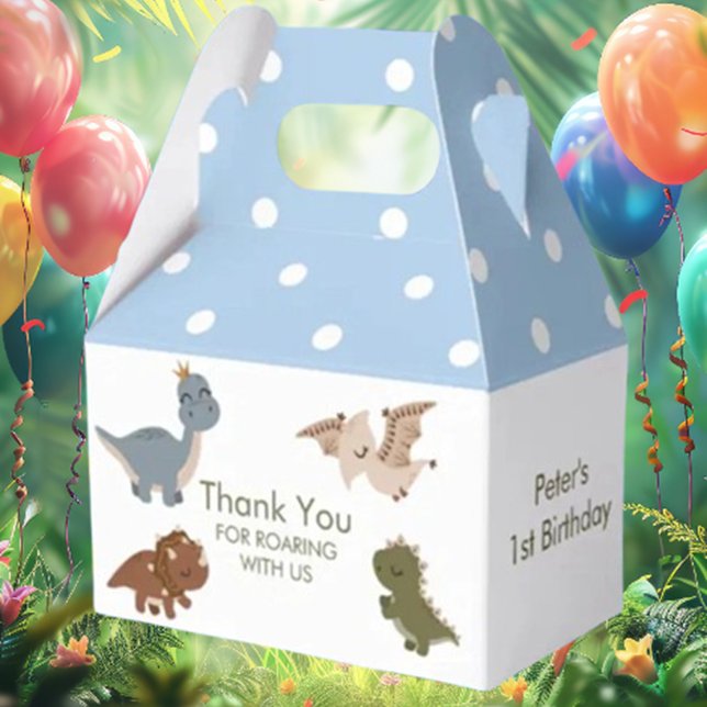 Boho Dinosaurs Blue Thank You  Favor Box (Delight your guests with our Boho Dinosaurs BLUE Thank You Favor Box!)