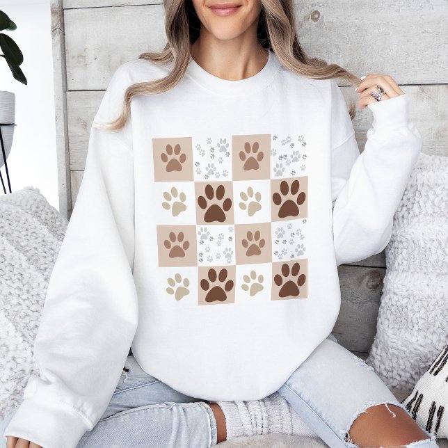Boho Dog Paw Chequered Pattern Sweatshirt (Creator Uploaded)