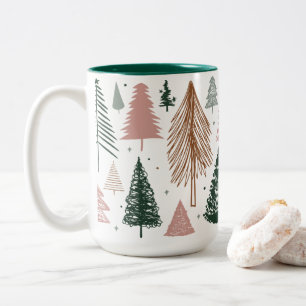 Boho Doodle Christmas Tree Pattern Two-Tone Coffee Mug