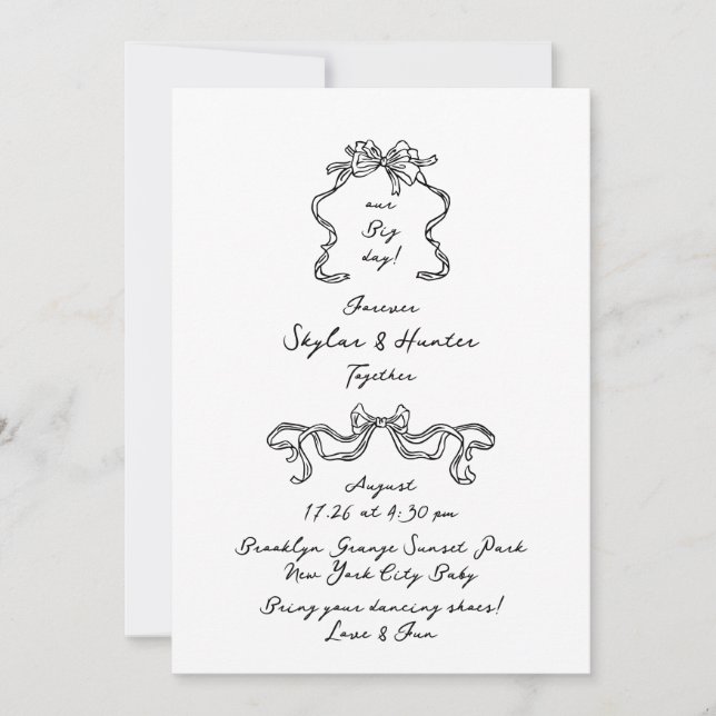 Boho Doodle Handwritten Retro Black & White Simple Invitation (Front)