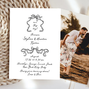 Boho Doodle Handwritten Retro Black & White Simple Invitation