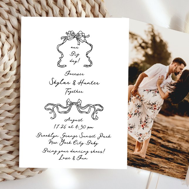 Boho Doodle Handwritten Retro Black & White Simple Invitation (Creator Uploaded)