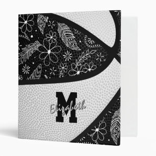 boho doodles pattern black white basketball binder