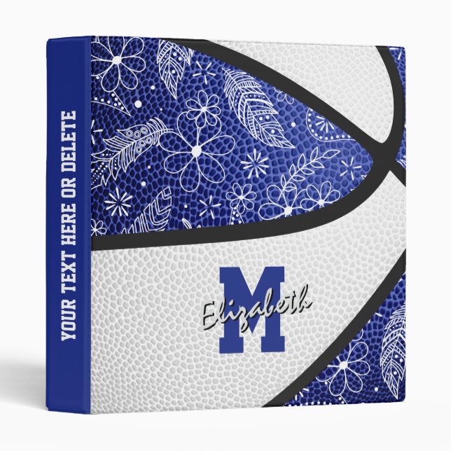 boho doodles pattern blue white basketball binder (Front/Spine)