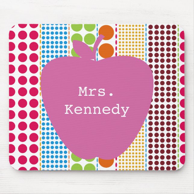 Boho Dots Pink Apple Teacher Mouse Pad (Front)