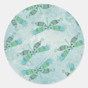 Boho Dragonflies in Blue Classic Round Sticker